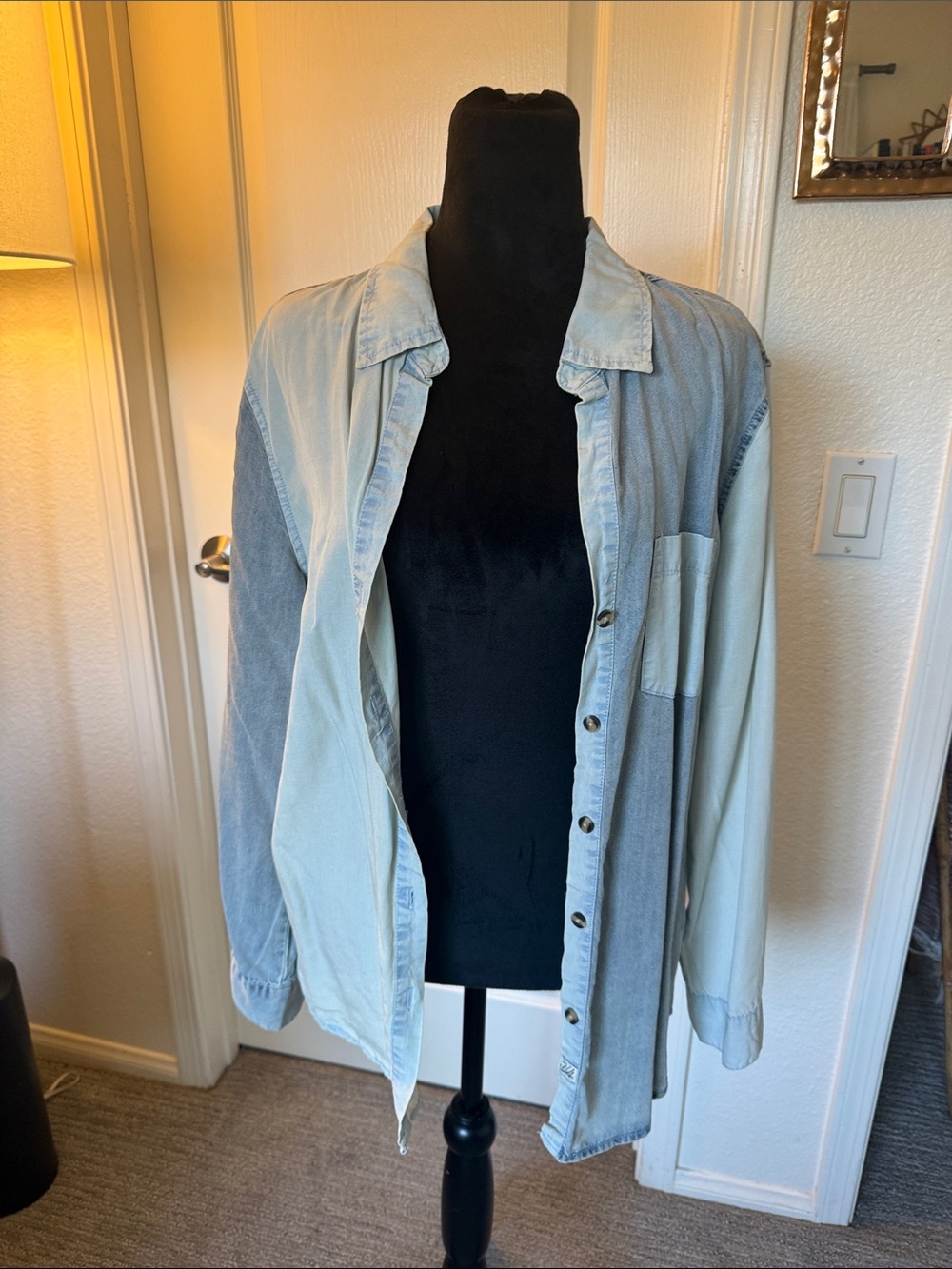 Lightwash Two-Tone Denim Button-Up Shirt